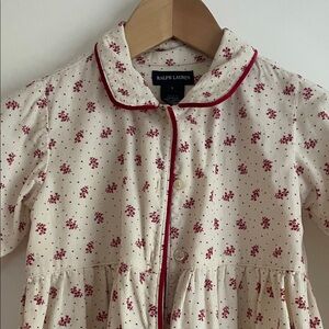 Ralph Lauren Ivory Ditsy Floral Dress with Burgundy Trim
